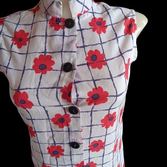 True Vintage Women's Small XS Top Frock Mandarin Collar Sears 1970's Mod Mom - Picture 2 of 8